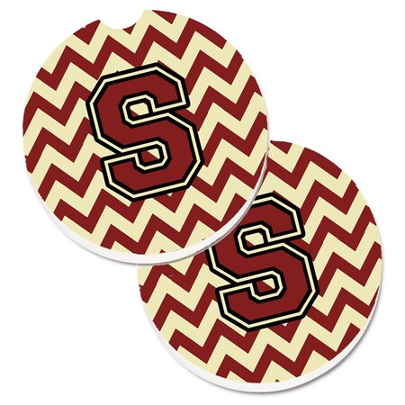 Carolines Treasures Letter S Chevron Maroon and Gold Set of 2 Cup Holder Car Coaster CJ1061-SCARC